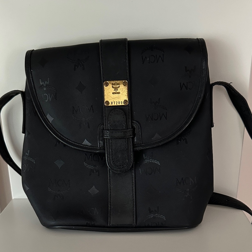 MCM Black Messenger Bag with Gold Accent